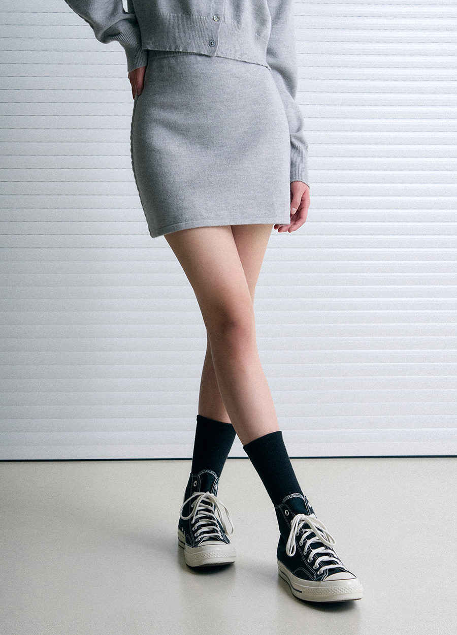 Line Cable Knit Mini-Skirt [MELANGE GREY]